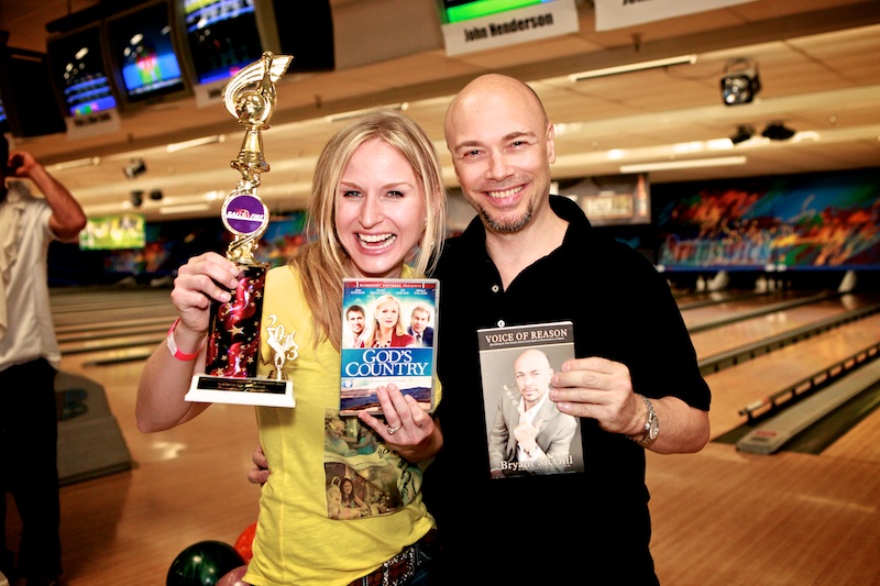 Bryant and Jenn celebrating at the Balls of Fire Celebrity Bowling Tournament supporting Foothill Aids Project.